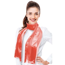 CBC Crown Women's Silk Feel Solid Color Satin Striped 13" x 60" Fashion Shawl Scarf (Coral - 13" x 60")