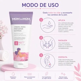 Crema Para Prevenir Estrias Mom To Mom 250ml - Etapa A Crema - Con Aceite De Almendras Dulces, Rosa Mosqueta Y Centella Asiática - Elasticidad Y Nutri