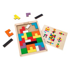 Tetris Puzzle Wooden 15 x 22 cm Geometric Shapes Wooden Tetris Wooden Puzzle Montessori Tangram Tetris Game Children and Adults Toy from 3 4 6 8 Years