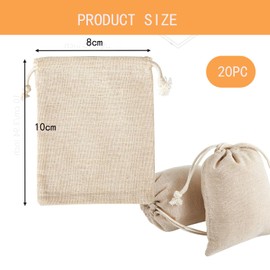 Lxtness Pack of 20 Fabric Bags, 8 x 10 cm Fabric Bags, Small Fabric Bags with Drawstring, Linen Bags for Filling, Gift Bags for DIY Advent Calendar, Crafts, Birthday, Wedding