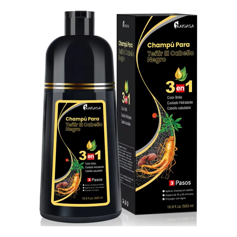 Kaisasa Shampoo Con Tinte Cubre Canas Natural Jengibre 500ml-Negro