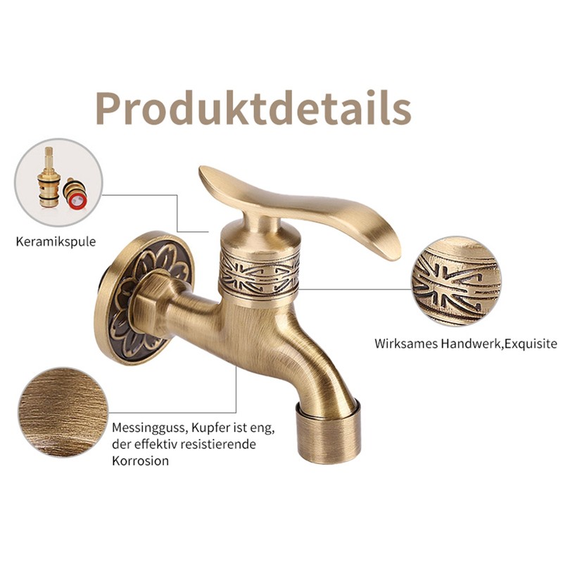 Antique Style Brass Washing Machine Faucet Wall Mount Laundry Cold