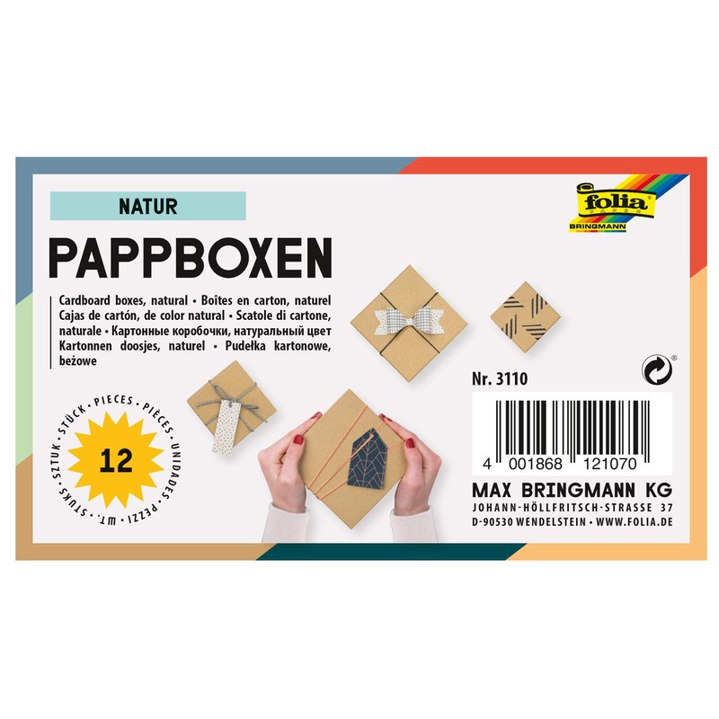 folia 3110 Cardboard Boxes in Natural Design, Pack of 12,