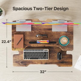 JYLH JOYSEEKER Standing Desk Converter 32 inch, Height Adjustable Sit Stand Desk Riser, Quick Sit to Stand Desktop Dual Monitor Riser Workstation for Home Office with Keyboard Tray, Rustic Brown