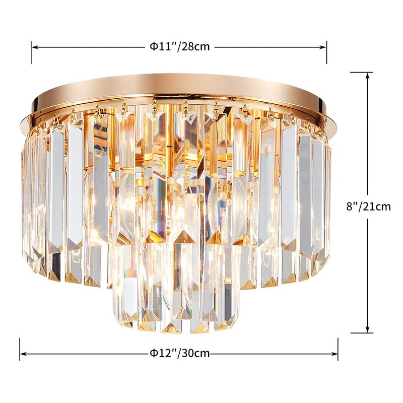 AGV LIGHTING CL006G Crystal Ceiling Light Fixture, Modern Semi Flush