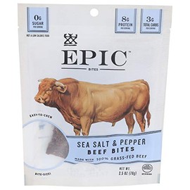 EPIC Beef Sea Salt Pepper Bites, Jerky, Keto Friendly, Whole30, 2.5 oz Pouch