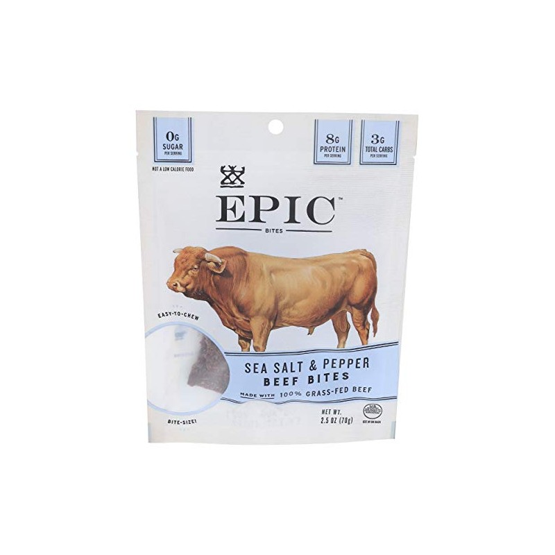 EPIC Beef Sea Salt Pepper Bites, Jerky, Keto Friendly, Whole30,