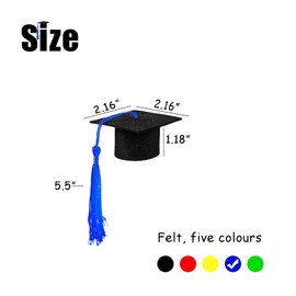 24 Pcs Mini Graduation Cap Decorations Graduation Cap Topper Black Grad Hats with Blue Tassels for Cupcake Toppers, Bottle Decor, Congrats Party Favors and Class of 2025 Celebrations