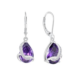 Rocayi Teardrop Amethyst Dangle Earrings for Women 925 Sterling Silver Leverback Earrings Pear February Birthstone Drop Earring Jewelry Gifts for Her