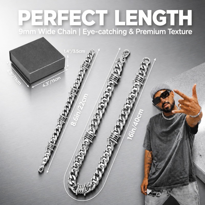 Kigeli Barbed Wire Necklace and Bracelet Set with Jewelry Box