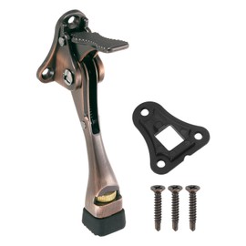 uxcell 4 Inch Kickdown Door Stopper, One Touch Pedal Heavy Duty Door Stop Holder, Height-Adjustable Rubber Foot, (Red Bronze, 1 Pack)