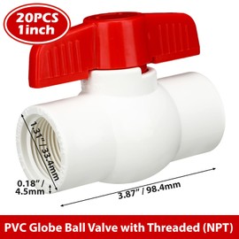 Hiboom PVC Ball Valve SCH40 NPT Shut off Ball Valve Threaded with Easy to Rotate Handle, Rated at 150 Psi, Schedule 40 x Female Thread (20 Pcs,1 Inch)