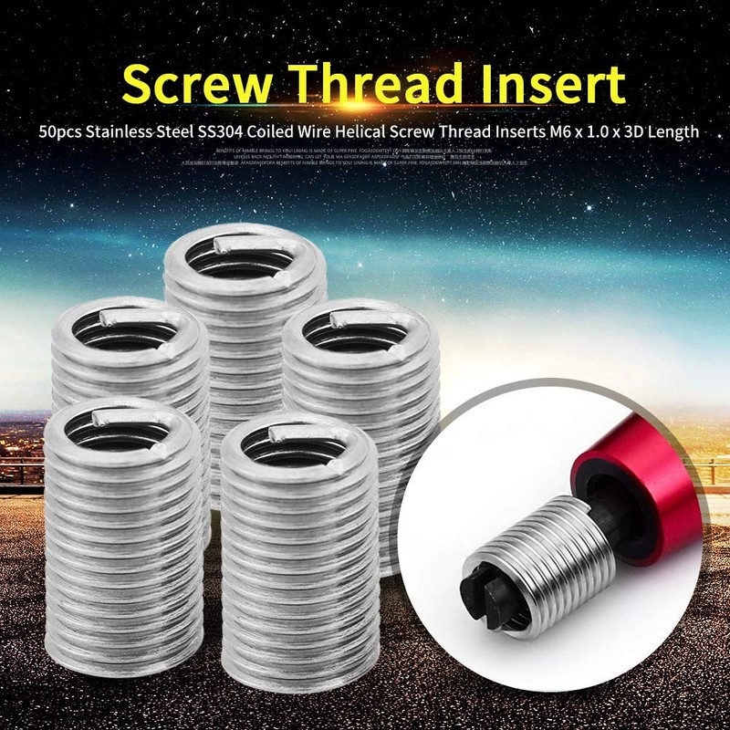 50pcs Stainless Steel Thread Repair Insert M6 x 1.0 x