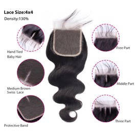 Closure Human Hair 4x4 HD Transparent Lace Closure Body Wave Human Hair Top Swiss Lace Invisible Free With Pre Plucked Baby Hair 130% Density Natural Hairline 10 Inches