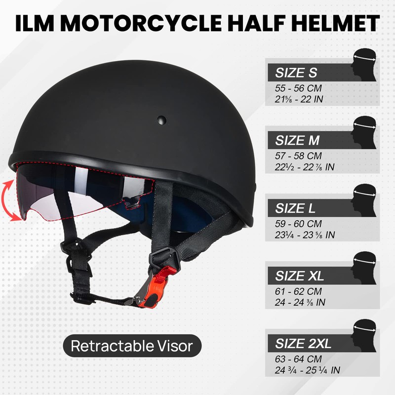ILM Motorcycle Half Helmet with Sunshield Quick Release Strap Half