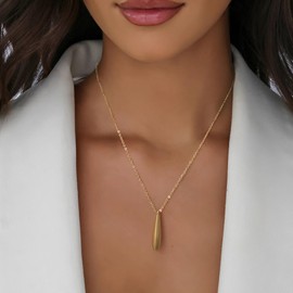 FAMARINE Gold Pendant Necklace Women 14K Gold Plated Dainty Long Tear Minimalist Necklaces