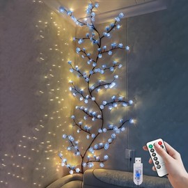 144 LED Blue Cherry Blossom Tree Branch Lights for Wall,7.55FT 8 Modes Cherry Blossom Tree Light,Blue Cherries Garland with Timer,Remote,Fairy Vine Lights with Flowers for Bedroom,Sakura Wall Decor