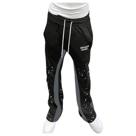 GORGLITTER Men's Y2K Sweatpants Graphic Flare Sweatpants Color Block Drawstring Waist Drippy Pants Streetwear Black Graphic X-Large