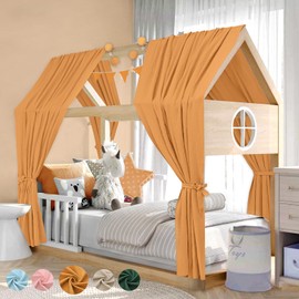 Alishomtll House Bed Canopy Decoration Set, 2 Bed Canopy, House Bed Made of 100% Cotton Muslin, 1 Bunting 300 cm, Children's Bed Canopy Fabric Canopy for Girls Boys Children's Room, 67 x 270 cm