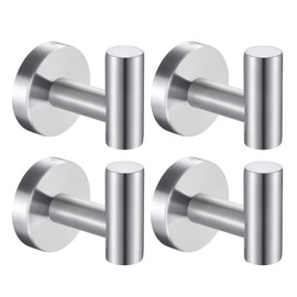 IUSOT 4 Pack Brushed Silver Towel Hooks – Heavy Duty 304 Stainless Steel, Screw-in Wall Mount for Bathroom, Hotel, Closet – Robe & Coat Hanger