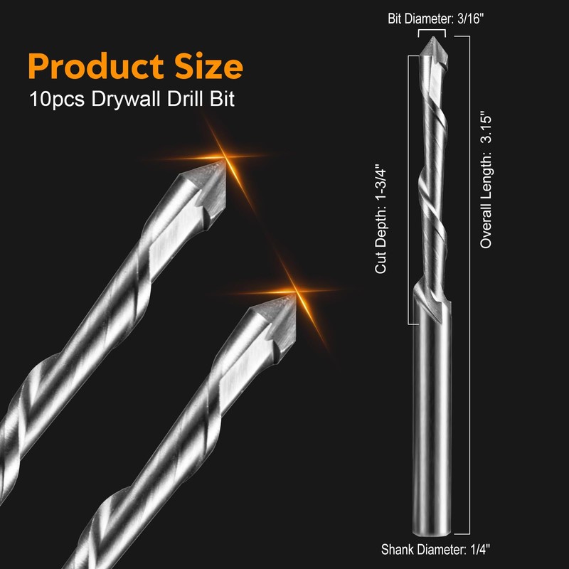 10Pcs Drywall Cutting Tools 3/16" Guide Point Cutting Bits,Drywall Bit
