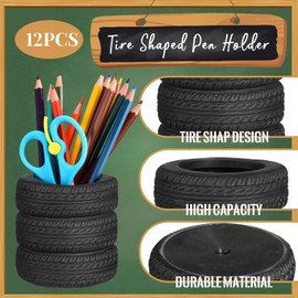 12 Pcs Tire Shaped Pen Holder Car Tire Pencil Holder Black Stack Stationery Accessories for Desk Kids School Office Decor Christmas Gift Supplies Novelty Funny Cactus Succulent Planter Pot
