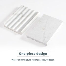 2 Pcs Soap Holder for Bathroom, Marble Soap Dish for Kitchen Countertop, Soap Tray with Creative Wavy Design, Soap Saver for Bath Tub, Sponges, Italian Natural Stone(Bianco Carrara)