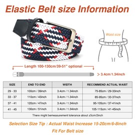 Uoocg Elastic Woven Belt Elastic Waistband For Both Men And Women Unisex Waist Belt Braided，Red Blue White Colour Blocking Fashion ，Width 3.4CM Length 110CM，Paired With Gray Square Buckle.