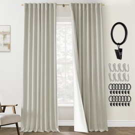 PANELSBURG 52 Inch Wide 86 Inches Long Blackout Back Tab Thermal Insulated Linen Curtains Beige 2 Panels