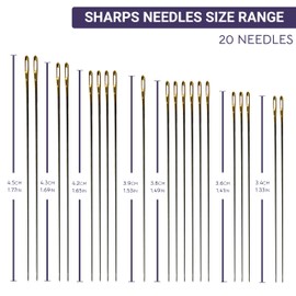 The Quilted Bear Gold Eye Sharps Sewing Needles 3/9-20 Sharps Hand Sewing Needles Set with Sharp Points in a Premium Engraved Wooden Case for Dressmaking and Sewing (Sizes 3/9)