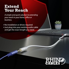 rhinocables Aux Cable 3.5mm Gold Audio Stereo Jack Cable, Male to Female for Car, Headphone, Earphones, MP3, Smartphone, Tablet, Home Stereos, Laptop, White (15m)