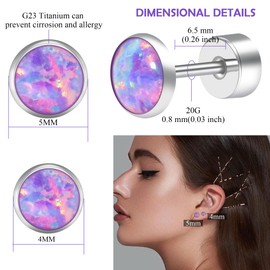 ZDE Titanium Flatback Earrings for Women Opal Lavender Stud Earrings Flat Back Women Earrings Hypoallergenic Cartilage Flatback Earring Tragus Helix Tragus Conch Piercing 3 mm - 5 mm, 3 mm, Titanium