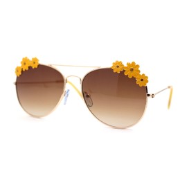 Girls Kids Size Daisy Jewel Tear Drop Officer Style Metal Rim Sunglasses Gold Yellow/Brown