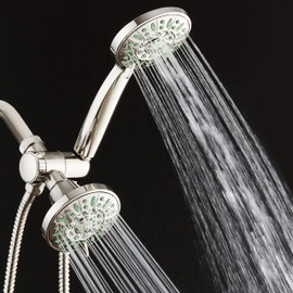 AquaDance Antimicrobial/Anti-Clog High-Pressure 30-setting Shower Combo, Microban Nozzle Protection from Growth of Mold, Mildew & Bacteria for Stronger Shower! Brushed Nickel Finish/Coral Green Jets