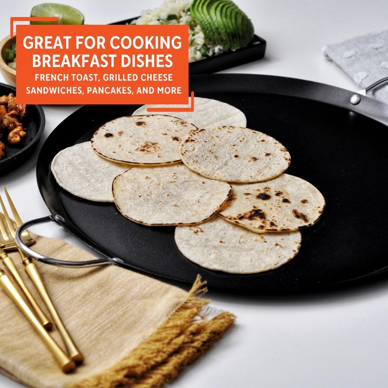 IMUSA 13.5in Carbon Steel Nonstick Round Comal with Metal Handles,