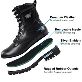 Dream Apparel Mens Motorcycle Boots for Riding Biker with Side Zipper, Waterproof Black Faux Leather Biker Boots Ankle Booties, Lace Up Military Combat Booties with Low Heel, Size 13