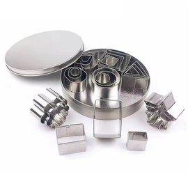 Gadgetime USA Stainless Steel Mini Cookie Cutter Set (24 pcs) - Geometric Shapes Biscuit Molds & Stamp - Round, Star, Triangle, Heart, Flower, Square, Rectangle & Oval