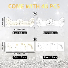 Tatuaje facial de pecas con purpurina, 48 tatuajes temporales dorados y plateados, pecas brillantes para mujeres, parches de maquillaje corporal con purpurina resistentes al agua, Country