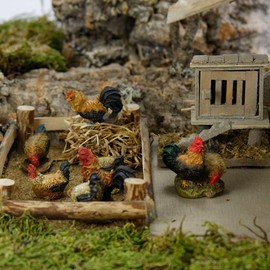 FADEDA 5 x Animal Group Gockel + Chickens/Height: 17 cm/Hand-Painted/Detailed Nativity Figures - Christmas Table Decoration Nativity Accessories