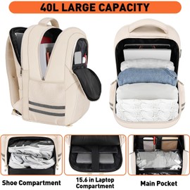 Ytonet Gym Backpack For Women Men, Travel Backpack With Shoe Compartment USB Charging Port, Sport Water Resistant Carry on Bag 15.6 Inch Laptop Backpack, Camping, Workout, Hiking, College, Beige