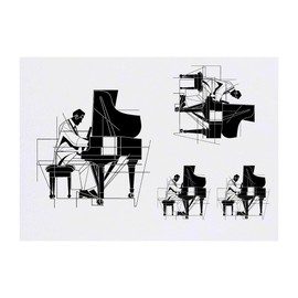 4 x 'Minimalist Jazz Pianist' Temporary Tattoos - Water Resistant, Skin-Safe, Non-Toxic Transfers, Mixed Sizes (TO00076156)
