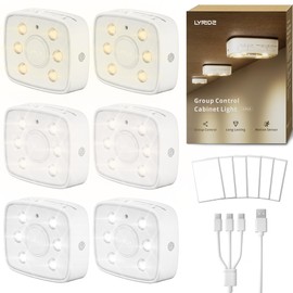 Lyridz LED Under Cabinet Lights, 3 Group Control Motion Sensor Puck Lights, 4 Color Temperatures, Rechargeable, Dimmable Nightlight Indoor for Closet, Counter, Kitchen, Hallway, 6 Pack