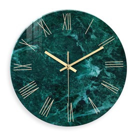 Constantplanet Teal Glass Wall Clock Battery Operated 20 Inch Large Wall Clocks for Living Room Decor Marble Minimalist Wall Clock Silent