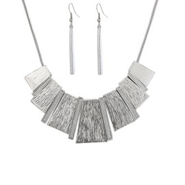 HSWE Statement Collar Necklace Bar Drop Earrings Set for Women Enamel Tricolor Bib Necklace Choker Necklace (Silver)