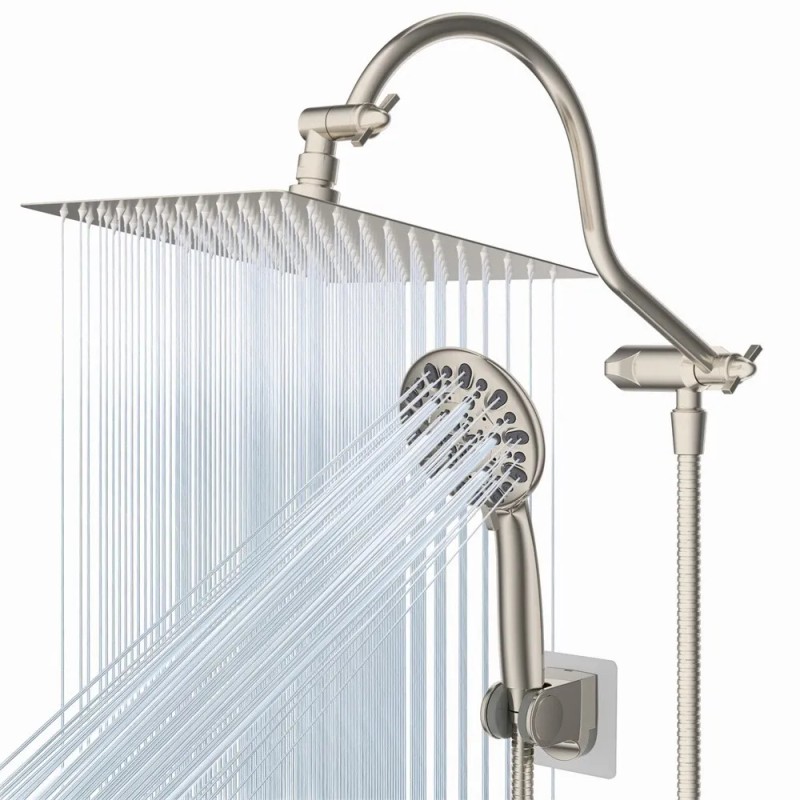 Hibbent All Metal 10-In High Pressure Rainfall Handheld Shower Head