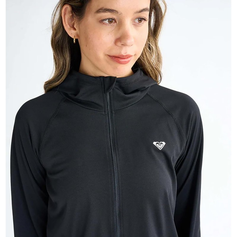 Roxy Historical Logo Hoody Women's Rash Guard, Black, L