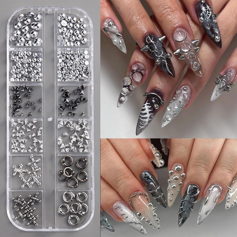 Kinretixia Goth Nail Charms, 3D Triangle and Spike Gothic Punk