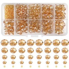 Toaob Pack of 1000 Facet Beads, Champagne-Coloured, 2 mm, 4 mm, 6 mm, 8 mm, 10 mm, Glass Crystal Beads, Faceted Glass Beads for Bracelets, Necklaces, Earrings, Jewellery Making