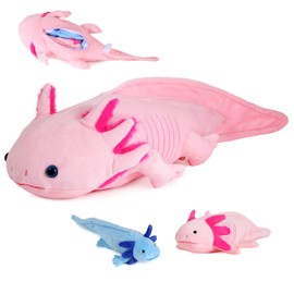 lilizzhoumax Simulation Axolotl Plush Toy with 2 Small Axolotl, Realistic Stuffed Animal 3Piece Soft Axolotl Plush Toy Zippers Playset, Cute Axolotl Mom with Babies, Gift for Kids