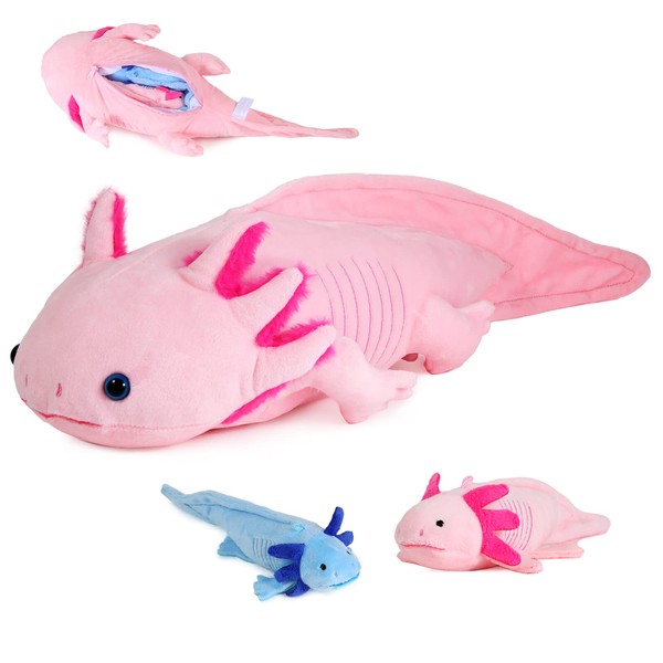 lilizzhoumax Simulation Axolotl Plush Toy with 2 Small Axolotl, Realistic
